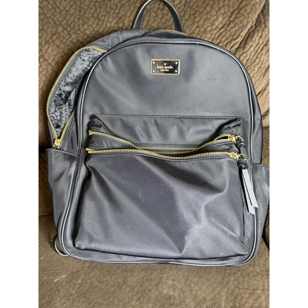 Kate Spade New York Black Nylon Backpack Gold Tone Hardware Travel School Bag